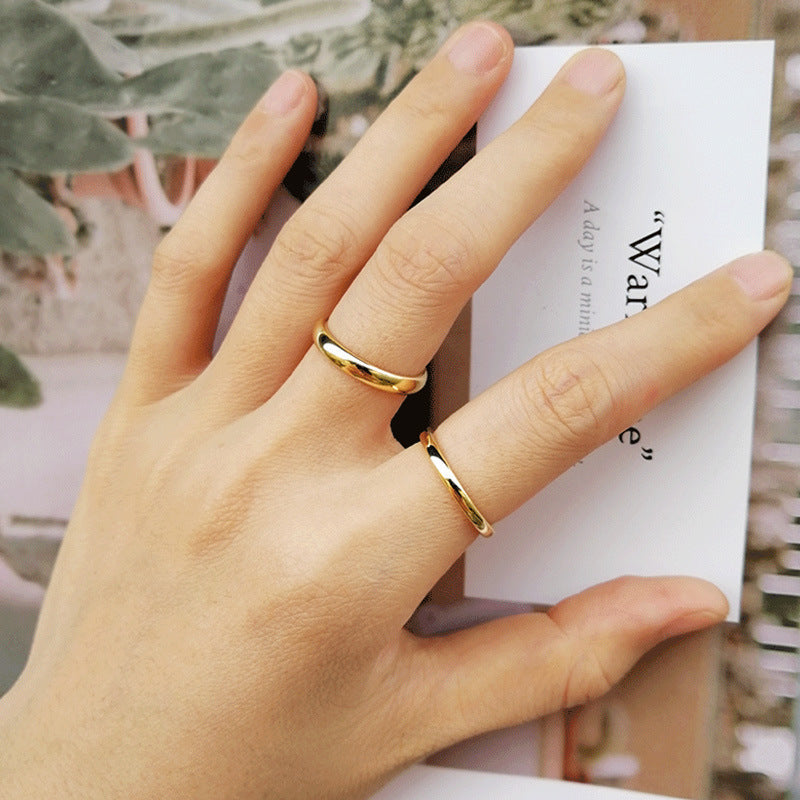 Glossy Plain Circle Couple Rings - Tungsten Steel