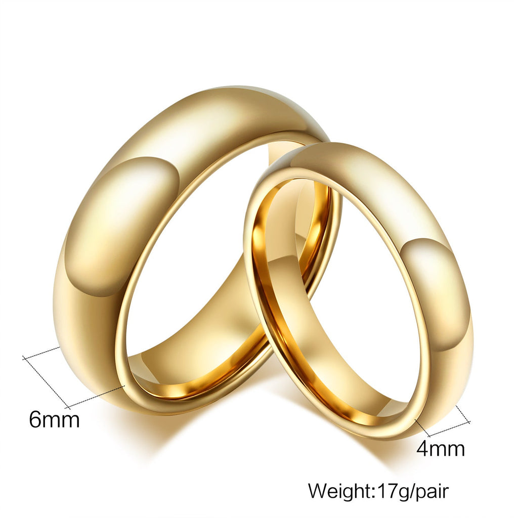 Glossy Plain Circle Couple Rings - Tungsten Steel