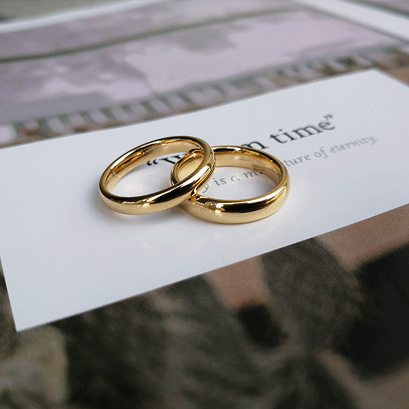 Glossy Plain Circle Couple Rings - Tungsten Steel