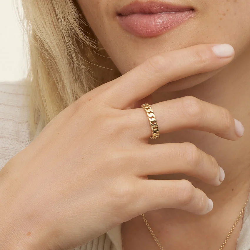 Cuban Link Ring - Solid Gold - 10K White Gold - Unisex Band