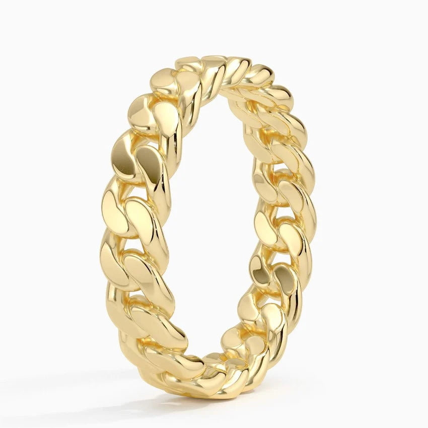 Cuban Link Ring - Solid Gold - 10K White Gold - Unisex Band