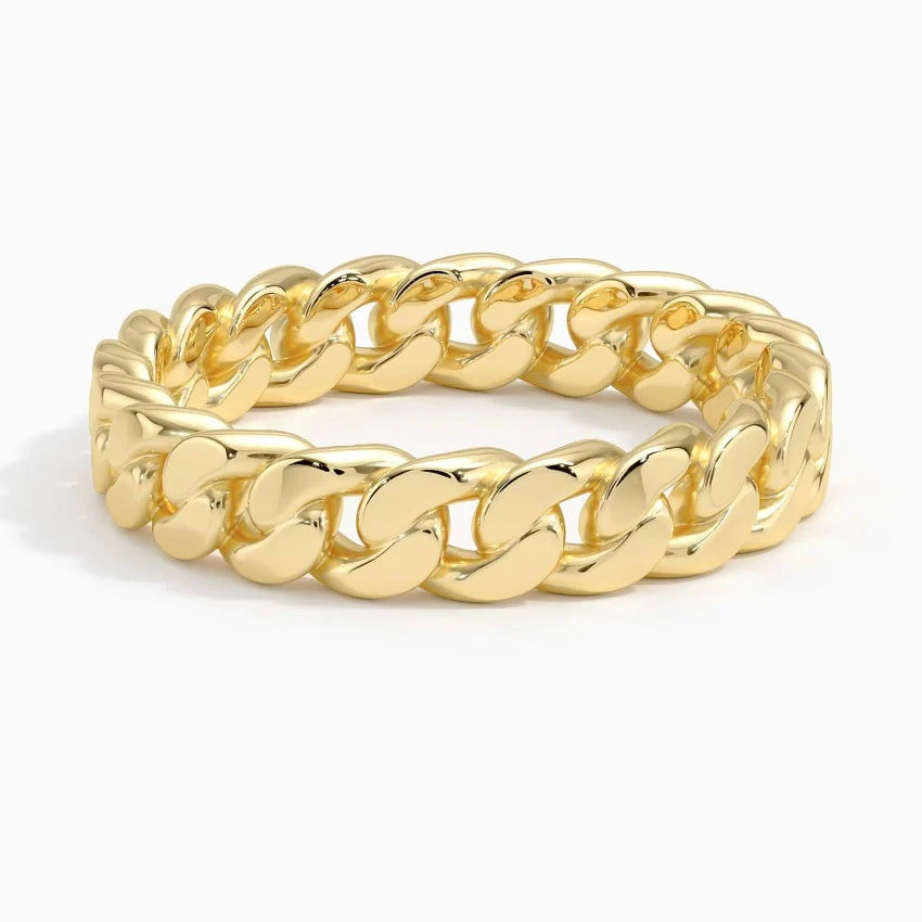 Cuban Link Ring - Solid Gold - 10K White Gold - Unisex Band