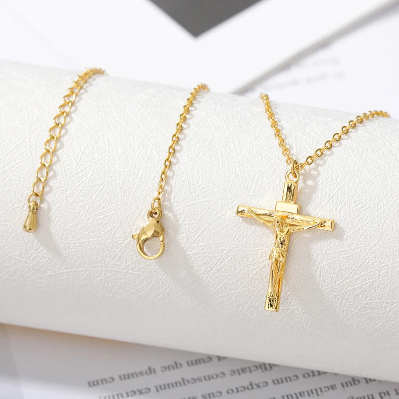 Christian Jesus Cross Necklace - Stainless Steel Chains