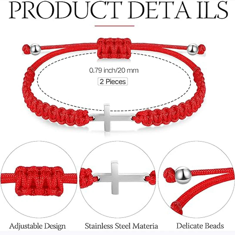 2 Pieces Friendship Cross Bracelet - Black String Rope Braided Bracelet Cross Matching Bracelets
