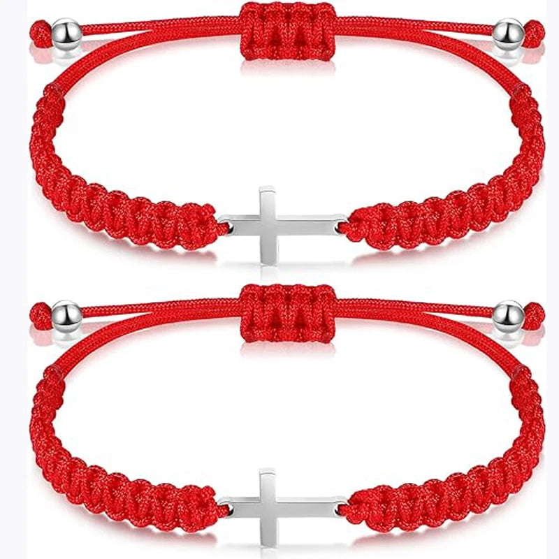 2 Pieces Friendship Cross Bracelet - Black String Rope Braided Bracelet Cross Matching Bracelets